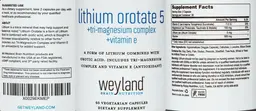Label for Lithium Orotate 5 +Tri-Magnesium Complex +Vitamin E