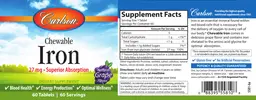Label for Chewable Iron 27 mg Natural Grape Flavor