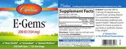 Label for E-Gems 200 IU (134 mg)