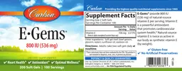 Label for E-Gems 800 IU (536 mg)
