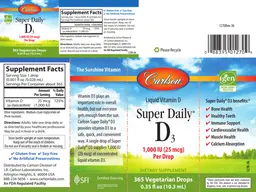 Label for Super Daily D3 1,000 IU (25 mcg)