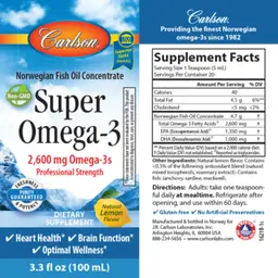Label for Super Omega-3 2,600 mg Natural Lemon Flavor