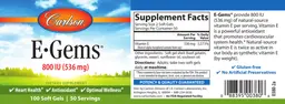 Label for E-Gems 800 IU (536 mg)