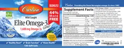 Label for Elite Omega-3 Gems 1,600 mg Natural Lemon Flavor