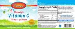 Label for Kid's Chewable Vitamin C 250 mg Natural Tangerine Flavor!