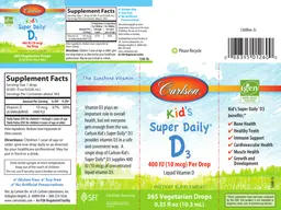 Label for Kid's Super Daily D3 400 IU (10 mcg)