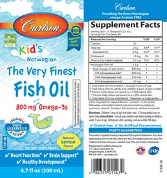 Label for Kid's The Very Finest Fish Oil Natural Lemon Flavor