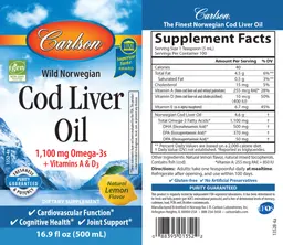 Label for Wild Norwegian Cod Liver Oil Natural Lemon Flavor