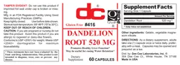 Label for Dandelion Root 520 mg