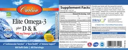 Label for Elite Omega-3 plus D & K Natural Lemon Flavor