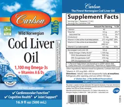 Label for Wild Norwegian Cod Liver Oil