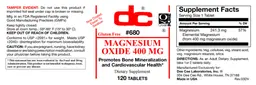 Label for Magnesium Oxide 400 mg