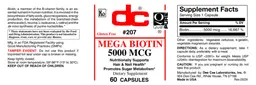 Label for Mega Biotin 5000 mcg