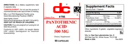 Label for Pantothenic Acid 500 mg