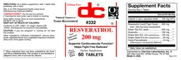 Label for Resveratrol 200 mg