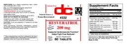 Label for Resveratrol 200 mg