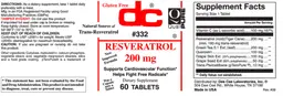 Label for Resveratrol 200 mg