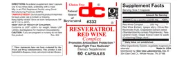 Label for Resveratrol Red Wine Complex