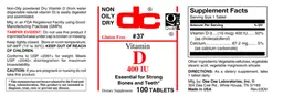 Label for Vitamin D 400 IU