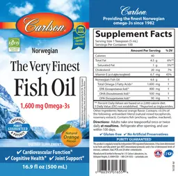 Label for The Very Finest Fish Oil Natural Orange Flavor