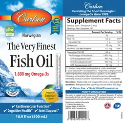 Label for The Very Finest Fish Oil Natural Lemon Flavor