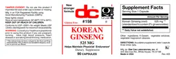 Label for Korean Ginseng 525 mg