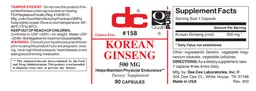 Label for Korean Ginseng 500 mg
