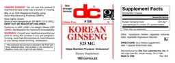 Label for Korean Ginseng 525 mg