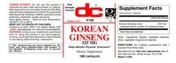 Label for Korean Ginseng 525 mg