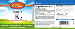 Label for Vitamin K2 MK-7 (Menaquinone-7) 180 mcg