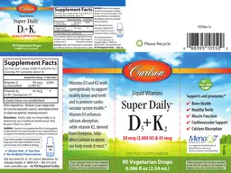 Label for Super Daily D3 50 mcg (2,000 IU) & K2 45 mcg