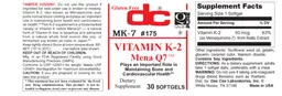 Label for Vitamin K-2 Mena Q7