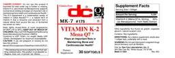 Label for Vitamin K-2 Mena Q7