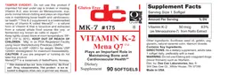 Label for Vitamin K-2 Mena Q7