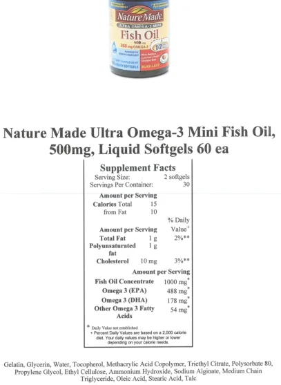 Label for Fish Oil 500 mg 360 mg Omega-3