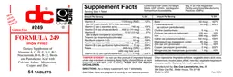 Label for Formula 249 Iron Free