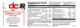 Label for Formula 249 Iron Free