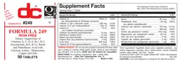 Label for Formula 249 Iron Free