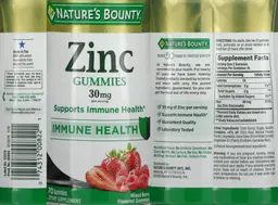 Label for Zinc Gummies 30 mg Mixed Berry Flavored Gummies