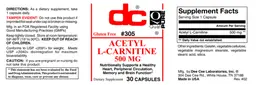 Label for Acetyl L-Carnitine 500 mg