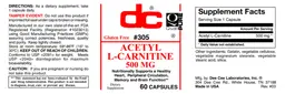 Label for Acetyl L-Carnitine 500 mg