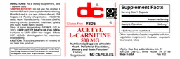 Label for Acetyl L-Carnitine 500 mg