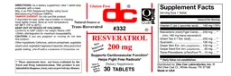 Label for Resveratrol 200 mg