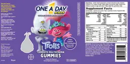 Label for DreamWorks Trolls Complete Multivitamin Gummies