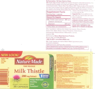 Label for Milk Thistle 280 mg Extract