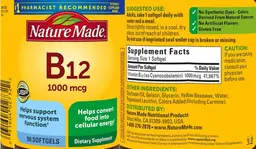 Label for B12 1000 mcg