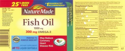 Label for Fish Oil 1000 mg 300 mg Omega-3