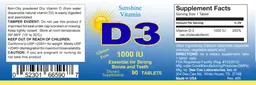 Label for D3 1000 IU