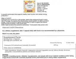 Label for CoQ10 600 mg