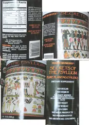 Label for Secrets of the Psyllium Pure Plantago Husks